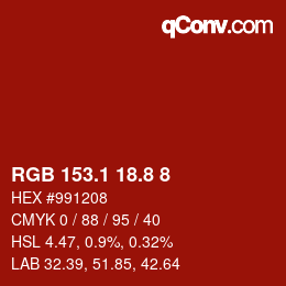 カラーコード: RGB 153.1 18.8 8 | qconv.com