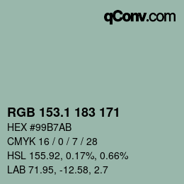 カラーコード: RGB 153.1 183 171 | qconv.com