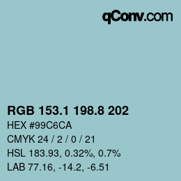 Color code: RGB 153.1 198.8 202 | qconv.com