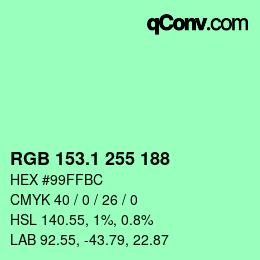 カラーコード: RGB 153.1 255 188 | qconv.com