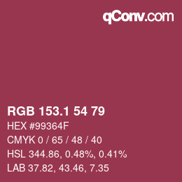 カラーコード: RGB 153.1 54 79 | qconv.com