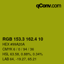 カラーコード: RGB 153.3 162.4 10 | qconv.com