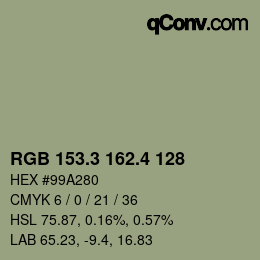 カラーコード: RGB 153.3 162.4 128 | qconv.com