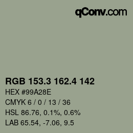 カラーコード: RGB 153.3 162.4 142 | qconv.com