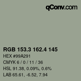 カラーコード: RGB 153.3 162.4 145 | qconv.com