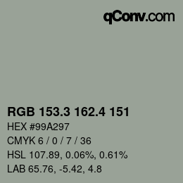カラーコード: RGB 153.3 162.4 151 | qconv.com
