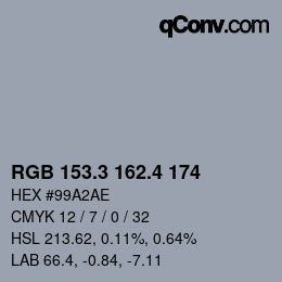カラーコード: RGB 153.3 162.4 174 | qconv.com