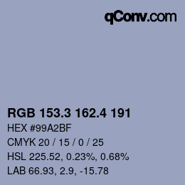 カラーコード: RGB 153.3 162.4 191 | qconv.com