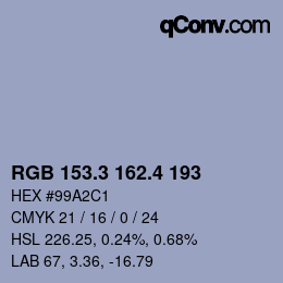 カラーコード: RGB 153.3 162.4 193 | qconv.com