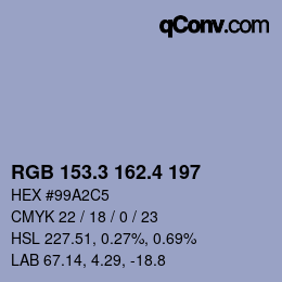 カラーコード: RGB 153.3 162.4 197 | qconv.com
