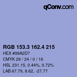 カラーコード: RGB 153.3 162.4 215 | qconv.com