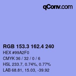 カラーコード: RGB 153.3 162.4 240 | qconv.com