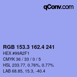 カラーコード: RGB 153.3 162.4 241 | qconv.com