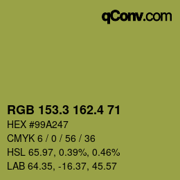 カラーコード: RGB 153.3 162.4 71 | qconv.com