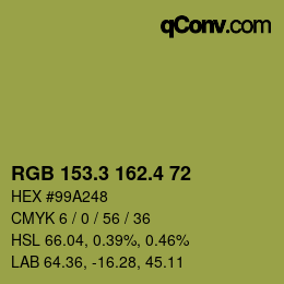 カラーコード: RGB 153.3 162.4 72 | qconv.com