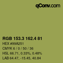 カラーコード: RGB 153.3 162.4 81 | qconv.com