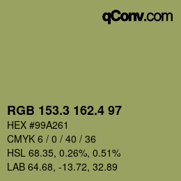 カラーコード: RGB 153.3 162.4 97 | qconv.com