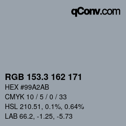 カラーコード: RGB 153.3 162 171 | qconv.com