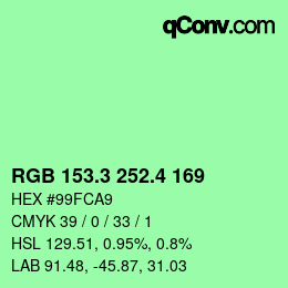 カラーコード: RGB 153.3 252.4 169 | qconv.com