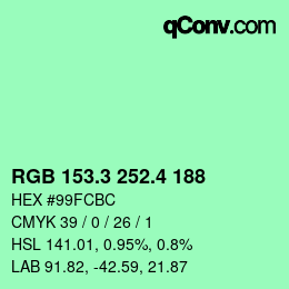 カラーコード: RGB 153.3 252.4 188 | qconv.com