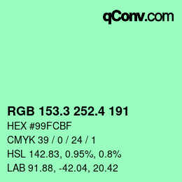 カラーコード: RGB 153.3 252.4 191 | qconv.com