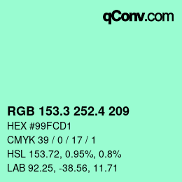 カラーコード: RGB 153.3 252.4 209 | qconv.com