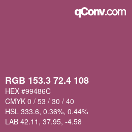 カラーコード: RGB 153.3 72.4 108 | qconv.com