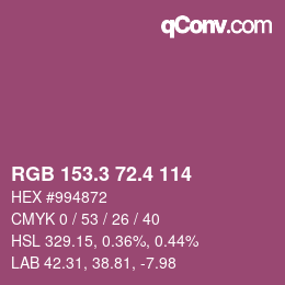 カラーコード: RGB 153.3 72.4 114 | qconv.com