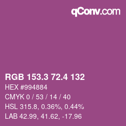 カラーコード: RGB 153.3 72.4 132 | qconv.com
