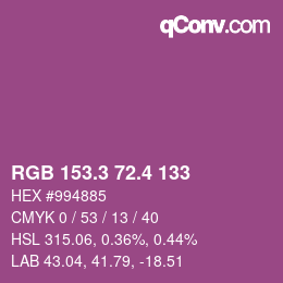 カラーコード: RGB 153.3 72.4 133 | qconv.com