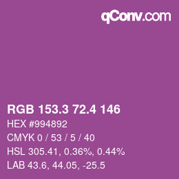 カラーコード: RGB 153.3 72.4 146 | qconv.com