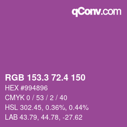 カラーコード: RGB 153.3 72.4 150 | qconv.com