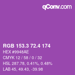 カラーコード: RGB 153.3 72.4 174 | qconv.com