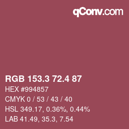 カラーコード: RGB 153.3 72.4 87 | qconv.com
