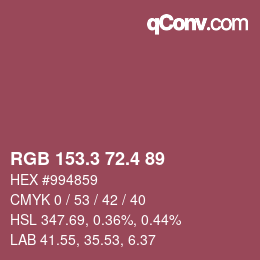 カラーコード: RGB 153.3 72.4 89 | qconv.com
