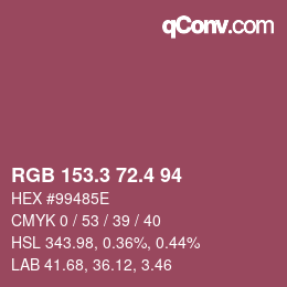カラーコード: RGB 153.3 72.4 94 | qconv.com