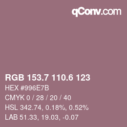 カラーコード: RGB 153.7 110.6 123 | qconv.com
