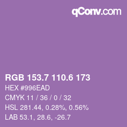 カラーコード: RGB 153.7 110.6 173 | qconv.com