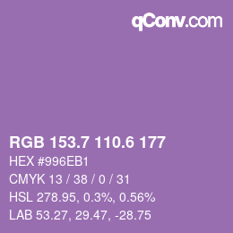カラーコード: RGB 153.7 110.6 177 | qconv.com