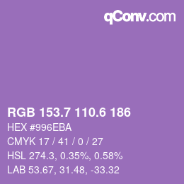 カラーコード: RGB 153.7 110.6 186 | qconv.com