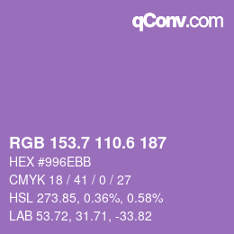 カラーコード: RGB 153.7 110.6 187 | qconv.com