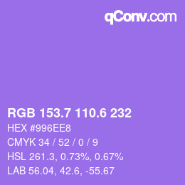 カラーコード: RGB 153.7 110.6 232 | qconv.com