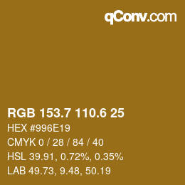 カラーコード: RGB 153.7 110.6 25 | qconv.com