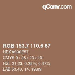 カラーコード: RGB 153.7 110.6 87 | qconv.com