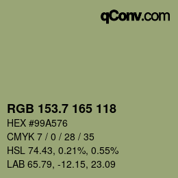 カラーコード: RGB 153.7 165 118 | qconv.com