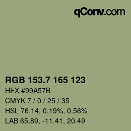 カラーコード: RGB 153.7 165 123 | qconv.com