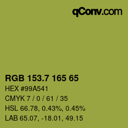 カラーコード: RGB 153.7 165 65 | qconv.com