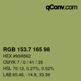 カラーコード: RGB 153.7 165 98 | qconv.com