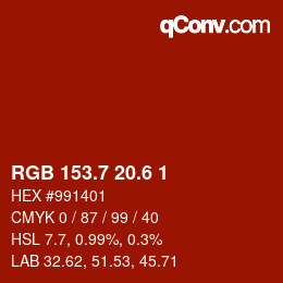 カラーコード: RGB 153.7 20.6 1 | qconv.com