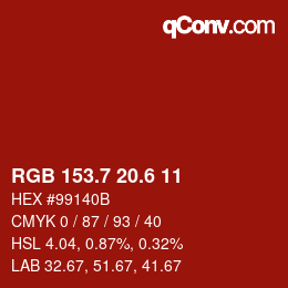 カラーコード: RGB 153.7 20.6 11 | qconv.com